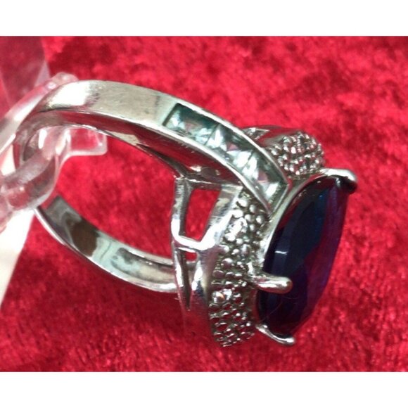 Sterling Silver Size 7.5 Blue Faceted Gem Ring - Picture 6 of 7
